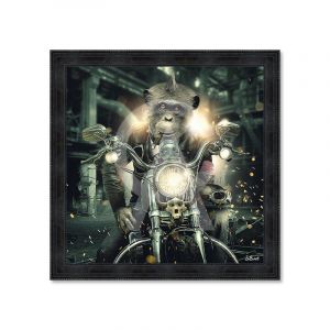 Cadre en bois avec impression en PVC vernis "Gorille Moto" - Noir - 60 x 60 cm - Collection Binet