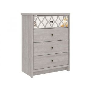 Commode Galano Chêne Gris Avec Tiroir Miroir : Élégance & Rangement Optimal Pour Chambre, Salon Ou Bureau - 94x70x40 Cm