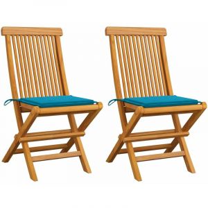 Chaises de jardin avec coussins bleu 2 pcs Bois de teck m if