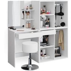 Image de Vicco - Coiffeuse "Isabelle" Blanc avec meubles d'appoint et tabouret