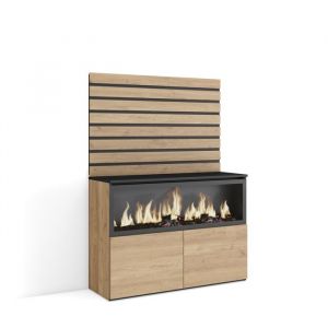 Buffet, Bahut - Meuble de Rangement - 107x35x145 cm - Chambre à coucher, pièce - Cheminée électrique xxl - Style moderne - Chêne - Skraut Home