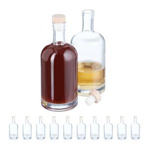 Relaxdays Set Huile et vinaigre, Bouteille en Lot de 12, Volume de Chaque : 500 ML, Bouchon Aspect Bois, Transparent