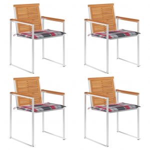 VidaXL Chaises de jardin 4 pcs avec coussins Bois d'acacia massif - Motif carreaux rouges