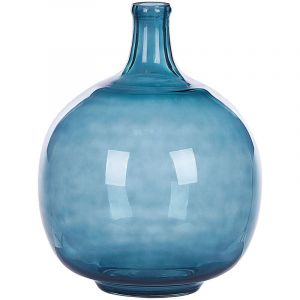 Beliani Vase Rustique en Verre Bleu L&eacute;ger et Robuste 31 cm Chappathi