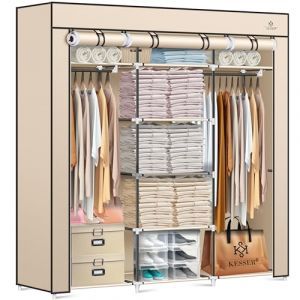 Kesser - Armoire à vêtements en tissu Stabil avec tringle à vêtements & étagères 5x cintres inclus Armoire pliante en tissu pour chambre à coucher