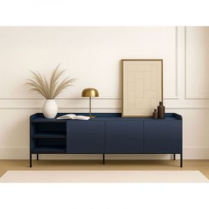 Bobochic Meuble tv 2 portes 2 niches 160 cm auriane pieds métal noir Bleu foncé