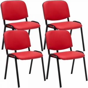 CLP Lot de 4 chaises visiteur empilables Ken en similicuir et piètement noir rouge