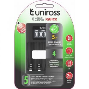 Uniross Chargeur LCD RAPIDE Pour 1 à 4 Piles Ni-MH 1.2V AA AAA [USB]