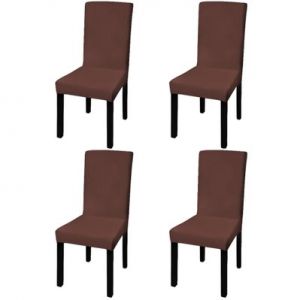 Décoshop26 Housse de chaise droite extensible 4 pcs marron - marron