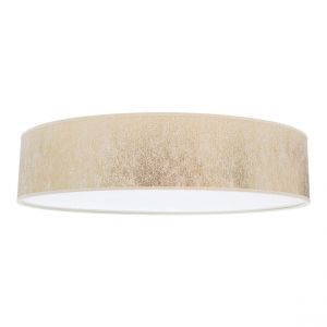 Plafonnier Métal Blanc Abat-jour en Tissu Doré Ora