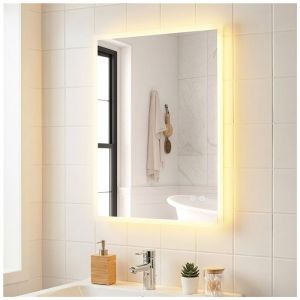 Miroir LED salle de bain rectangulaire &eacute;clairage coiffeuse r&eacute;tro&eacute;clair&eacute; mural grande pi&egrave;ce petite moderne suspendu argent verre tremp&eacute; vertical hori