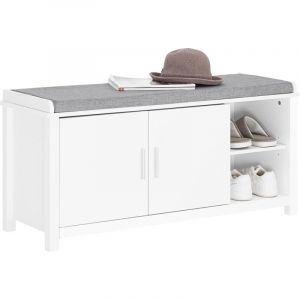 Sobuy Meuble d'Entrée FSR168-W - avec 2 Portes Coussin Rembourré - Capacité de Charge 227 kg - 105x35x51 cm - Blanc