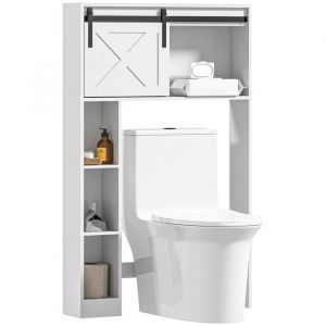 Homcom Meuble wc dessus de toilette meuble toilettes - porte coulissante, 6 compartiments - blanc