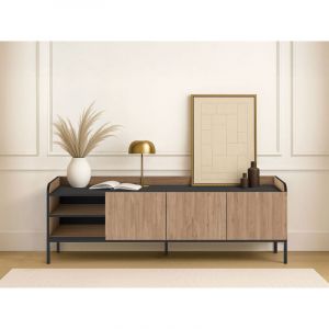 Bobochic Meuble tv 2 portes 2 niches 160 cm auriane pieds métal noir Marron clair