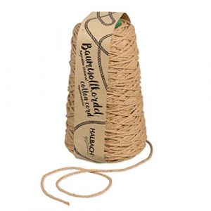 Halbach Seidenb&auml;nder Cordon en Coton recycl&eacute; - Largeur : 2 mm - Longueur : 150 m - Fil de Coton Durable pour macram&eacute; ou Bricolage - Couleur : Gris-Beige
