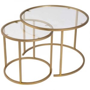 UB DESIGN Asir Group Llc - Ensemble de 2 tables gigognes rondes en métal et verre Aurum