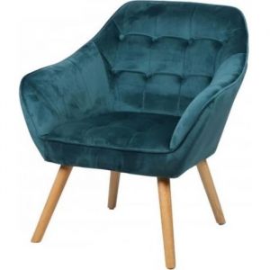 Fauteuil OLY velours - Bleu canard - L 74 x P 70 x H 85 cm