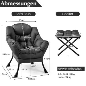 Image de Fauteuil Coast avec accoudoir en relief et pochette latérale et repose-pieds fauteuil relax gris