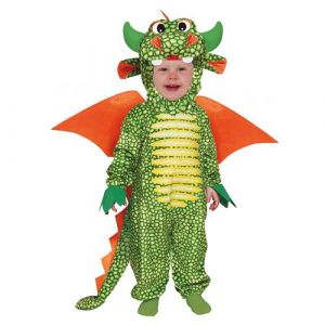 FIESTAS GUIRCA | Costume de Dragon Bébé (12-18 Mois) - Combinaison, Cagoule, Ailes et Queue - Costumes d'Animaux et Médiévaux pour Halloween - Idéal pour Bébés Unisexes - Vert et Orange