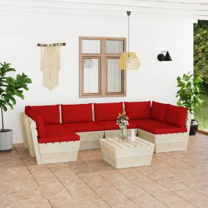 VidaXL Salon de jardin palette 7 pcs avec coussins Épicéa imprégné - Rouge