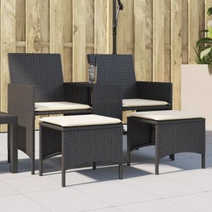 VidaXL Canapé de jardin 2 places avec table et tabourets noir rotin