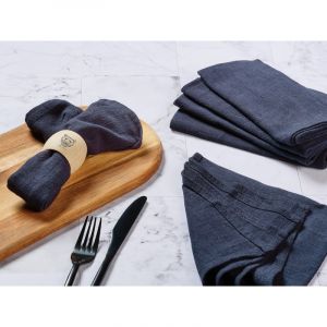 Serviette de table - 6 pièces - Lin et coton bleu nuit