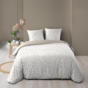 Douceur d'Int&eacute;rieur, Parure de Lit 3 Pi&egrave;ces (240 x 220 cm) Violette Naturel, 100% Coton