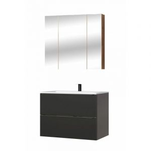 AC-Déco Ensemble meuble vasque + cabinet-miroir - Noir - 80 cm - Capri Black