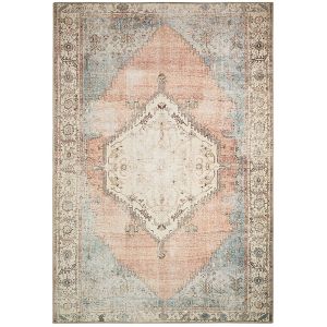 Nazar Tapis vintage motif orient effet usé bleu pastel et rose – 120x170