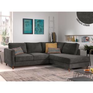 Jake - canap&eacute; d'angle droit - convertible - 5 places - en velours c&ocirc;tel&eacute; - gris fonc&eacute; - Gris fonc&eacute;