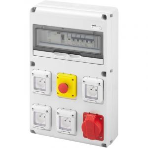 Gewiss Coffret d'alimentation provisoire Tri+Neutre Q-DIN 14 16A - 5 prises dont 1 prise 3P+T 32A - IP65 - Avec arrêt d'urgence