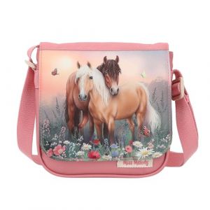 Depesche 12762 Miss Melody Flowers - Petit Sac &agrave; bandouli&egrave;re Rose avec Motif de Chevaux, Sac avec Fermeture magn&eacute;tique et Sangle r&eacute;glable en Longueur
