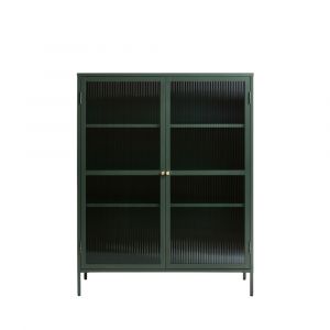 DRAWER Vaisselier 2 portes en verre stié et métal H140cm - Bjorn - Couleur - Vert foncé