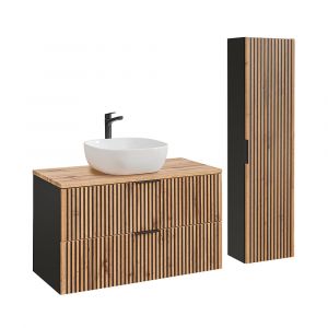 SANS Ensemble meuble simple vasque 100cm et colonne Gaia Bois et Noir