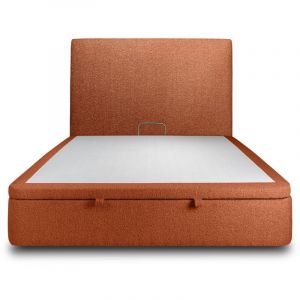 Lit coffre 140x200cm avec tête de lit tapissier Bouclette Terracotta - Hauteur totale : 39cm