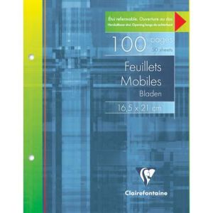 Clairefontaine 182C - Feuillets mobiles Metric 165x210, &eacute;tui de 50 feuilles perfor&eacute;es 90 g/m&sup2;, coloris blanc, quadrill&eacute; 5x5 + marge