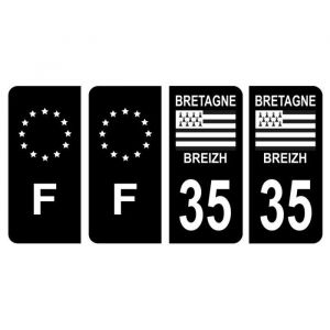 Lot 4 Autocollants plaque immatriculation voiture auto département 35 Ille-et-Vilaine Logo Région Bretagne Noir & F France Europe