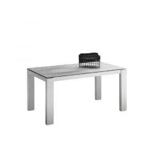 Table repas extensible ARMONIA 8 couverts 140/210x90cm pieds blancs plateau céramique gris