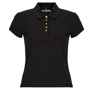 Tommy Hilfiger Polo Manches Courtes Femme Gold Button Slim avec Stretch, Noir (Black), M