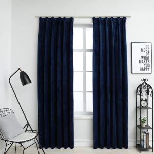 VidaXL Rideaux occultants et crochet 2pcs Velours Bleu foncé 140x175cm