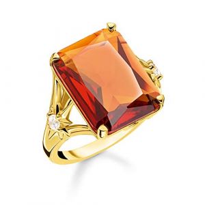 Image de Thomas Sabo Bague Pierre orange grande avec étoile Argent sterling 925, doré or jaune 18 carats Jaune