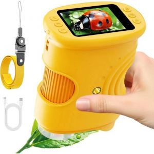 Microscope Num&eacute;rique Enfant 200X - &Eacute;cran IPS 2", Rechargeable, Stockage Photos, Cadeau &Eacute;ducatif 4-12 Ans - Orange.