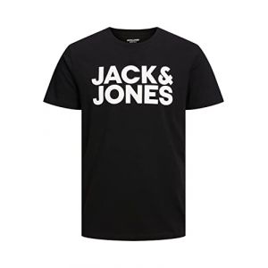 Image de Jack & Jones Jjecorp Logo SS O-Cou Noos T-Shirt, Noir/Coupe : Slim/Large imprim&eacute;/Blanc, S Homme