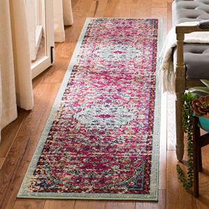 Safavieh Tapis Boho pour Salon, Salle à Manger, Chambre à Coucher - Madison Collection, Tapis à Poil Court, Fuchsia et Sarcelle, 80 x 180 cm