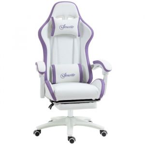 Chaise de bureau gaming - inclinable, pivotant, réglable - coussins lombaires têtière inclus - mauve blanc
