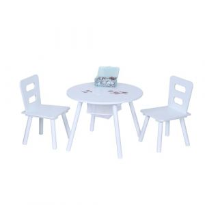 Relaxdays Ensemble de mobilier pour Enfants, Table avec 2 chaises, Rangement, pour garçons et Filles, MDF, Blanc