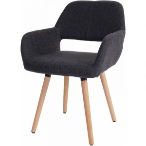 D&eacute;coshop26 Chaise de salle &agrave; manger bureau visiteur sans roulette design r&eacute;tro en tissu gris fonc&eacute; pied en bois clair 04_0002147