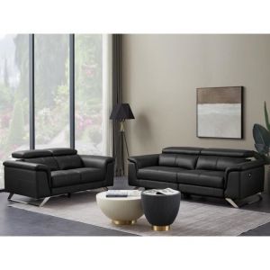 Canapés 3 places relax électrique et 2 places en cuir de vachette noir BREYT II