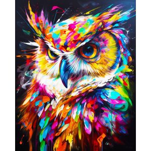 Broderie diamant : Hibou Coloré Abstrait - toile tendue sur chassis