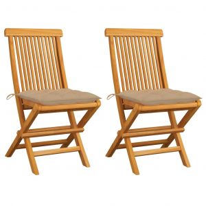 VidaXL Chaises de jardin avec coussins beige 2 pcs Bois de teck massif
